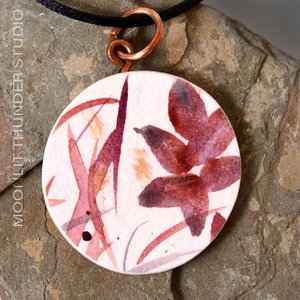 Hand Painted Round Watercolor Pendant (Burgundy Blossoms Series)