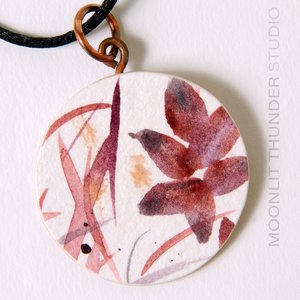 Hand Painted Round Watercolor Pendant (Burgundy Blossoms Series)