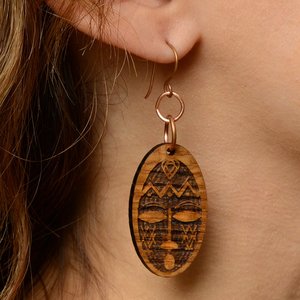 White Oak Oval Tribal Mask Earrings