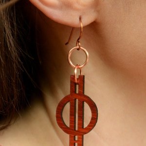 Abstract Minimalist Padauk Dangle Earrings