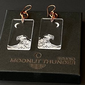 Japanese Wave and Moon Acrylic Dangle Earrings