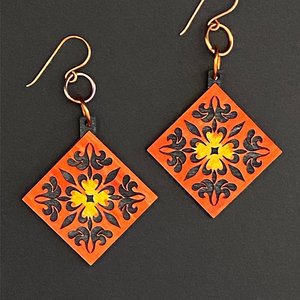 Hand-Painted Layered Wood Dangle Earrings