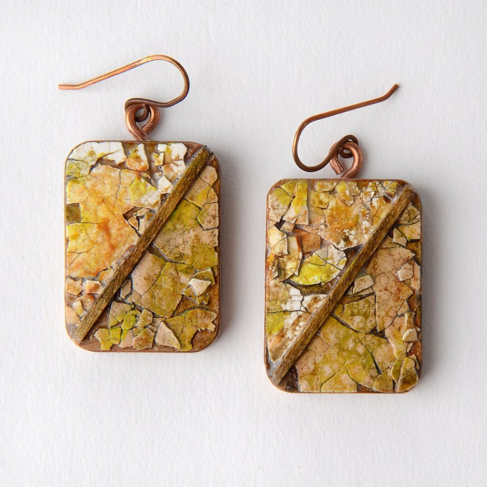 Handsome Eggshell Mosaic Earrings - Natural Colors