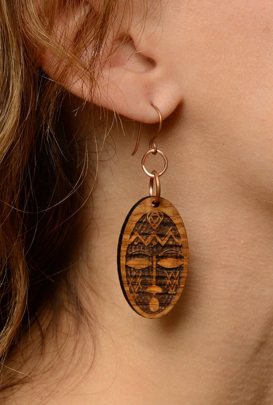 White Oak Oval Tribal Mask Earrings