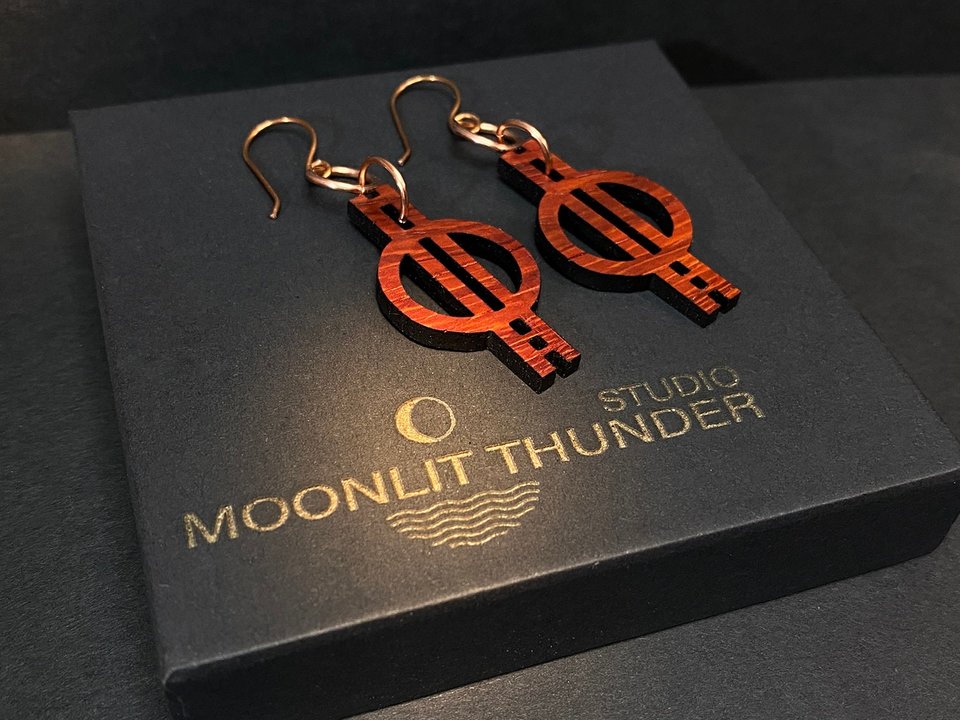 Abstract Minimalist Padauk Dangle Earrings