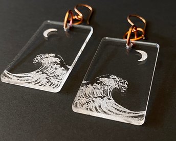 Japanese Wave and Moon Acrylic Dangle Earrings